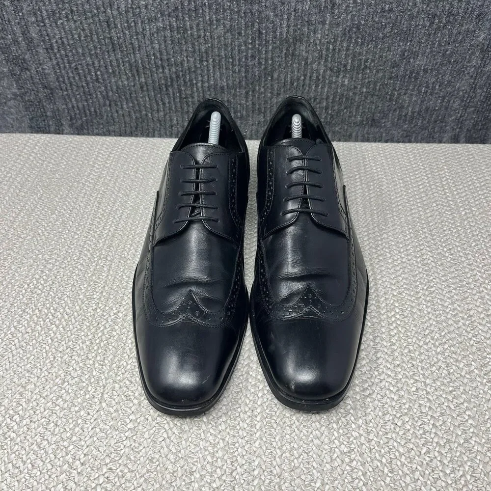 BOSS Hugo Boss Wingtip Oxford Dress Shoes Black Leather Mens Size 10 US